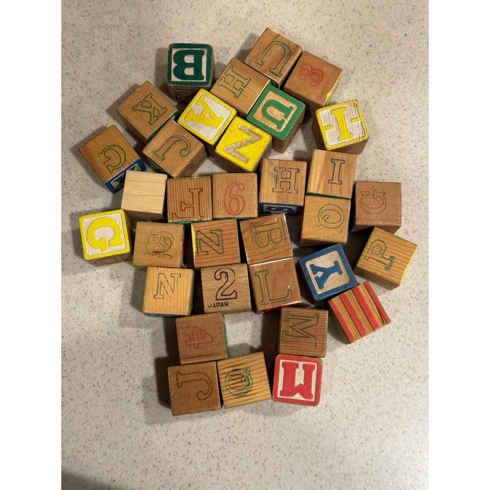 Set of 33 vintage wooden toy blocks